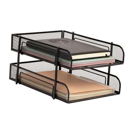 Stackable Paper Tray, Desktop Organizer, File Storage, Office, Metal Black