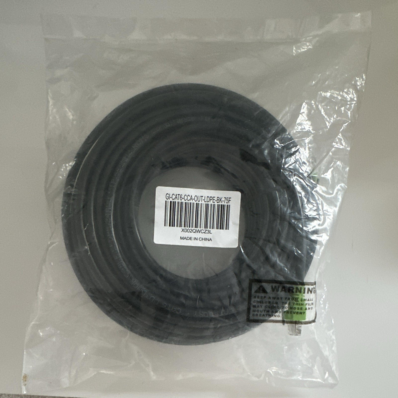 Cat 6 Ethernet Cable RJ-45 to RJ-45 75 ft Black MPN GI-CAT6-CCA-OUT-LDPE-BK-75F