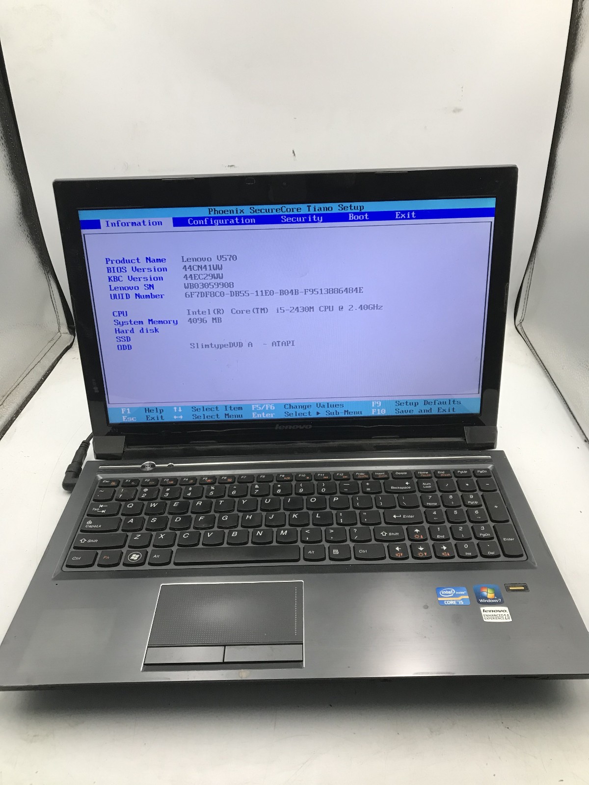 LENOVO V570 LAPTOP - BOOTS TO BIOS - INTEL I5 2430M - NO RAM - READ DESCRIP - BB