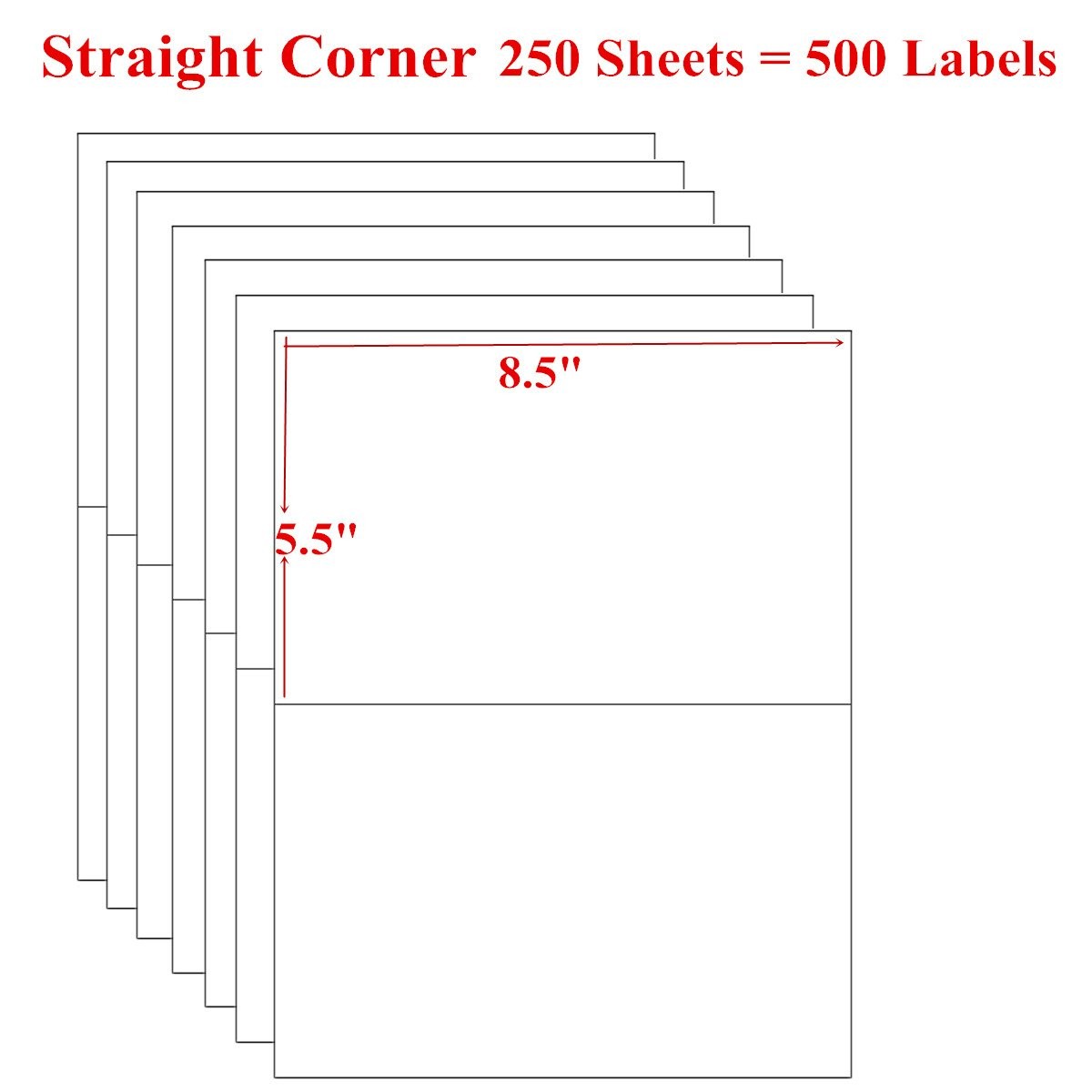 500 Half Sheet Shipping Labels 2 Per Sheet 8.5"x5.5" Blank For inkjet