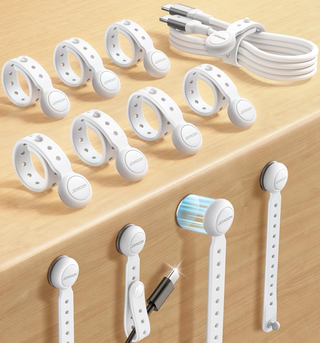JOYROOM 12 Pc Magnetic Cable Ties Reusable Silicon Cord Organizer Data Cables