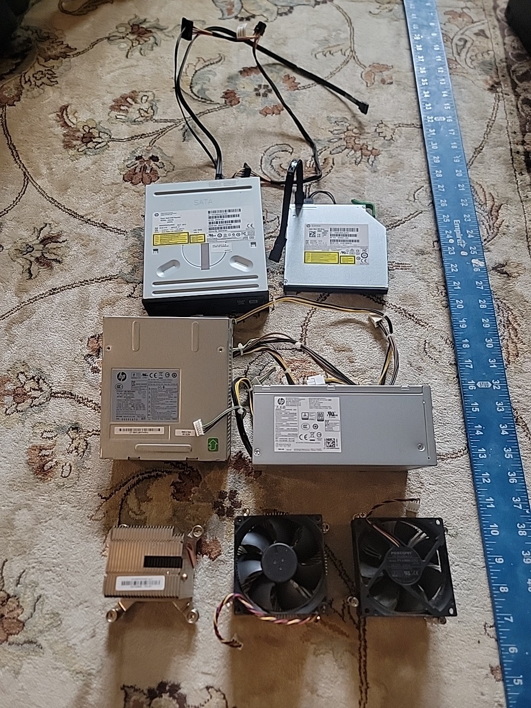 Lot of 7 Mixed Computer Fans Heat Sinks  Sata DVD RW DVD Power Supply Cable HP