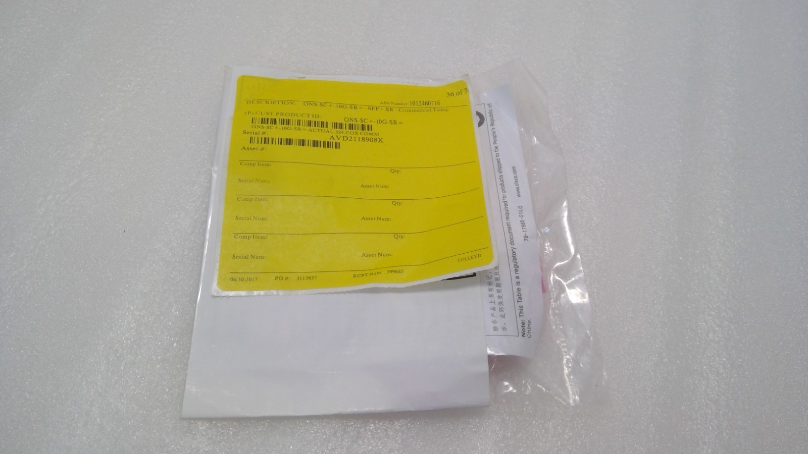 NEW Cisco ONS-SC+-10G-SR 10GBASE -SR SFP+ Transceiver Modle 10-2620-01 850nm