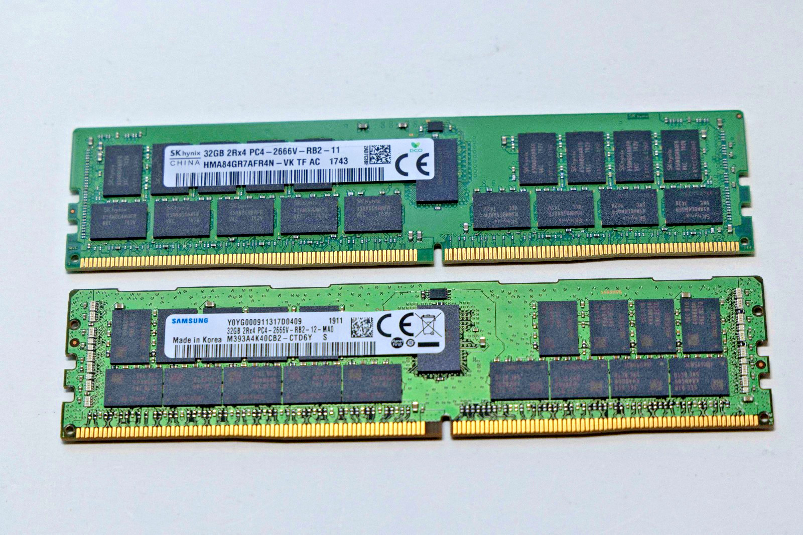 Lot of 2 32GB DDR4 2666V Reg ECC Server Ram 2RX4 Memory Modules