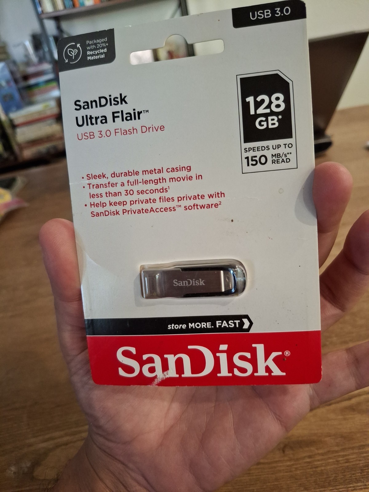 Sandisk Ultra Flair - USB 3.0 Flash Drive - 128 GB - Silver 