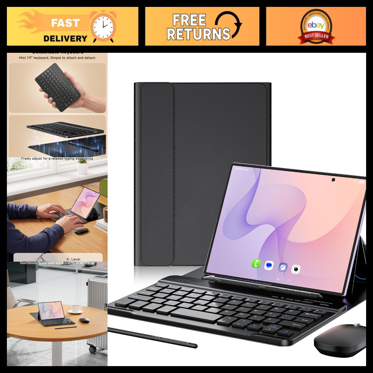 4-in-1 Mini Wireless Keyboard Case for Galaxy Z Fold 8/7/6/5 - Slim, Portable, M