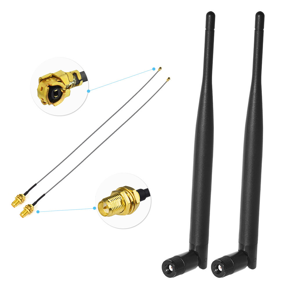 2x 6dBi 2.4GHz 5GHz Dual Band WiFi RP-SMA Antenna +2 U.fl Cable N8S5 for Netgear