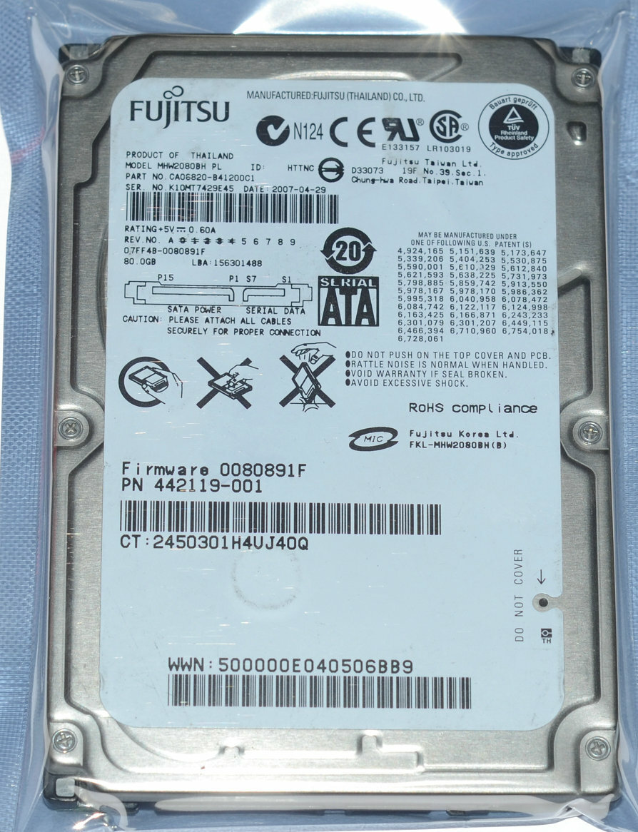 Fujitsu 80gb MHW2080BH PL 0080891F 80gb 2.5" Sata Laptop Hard Drive