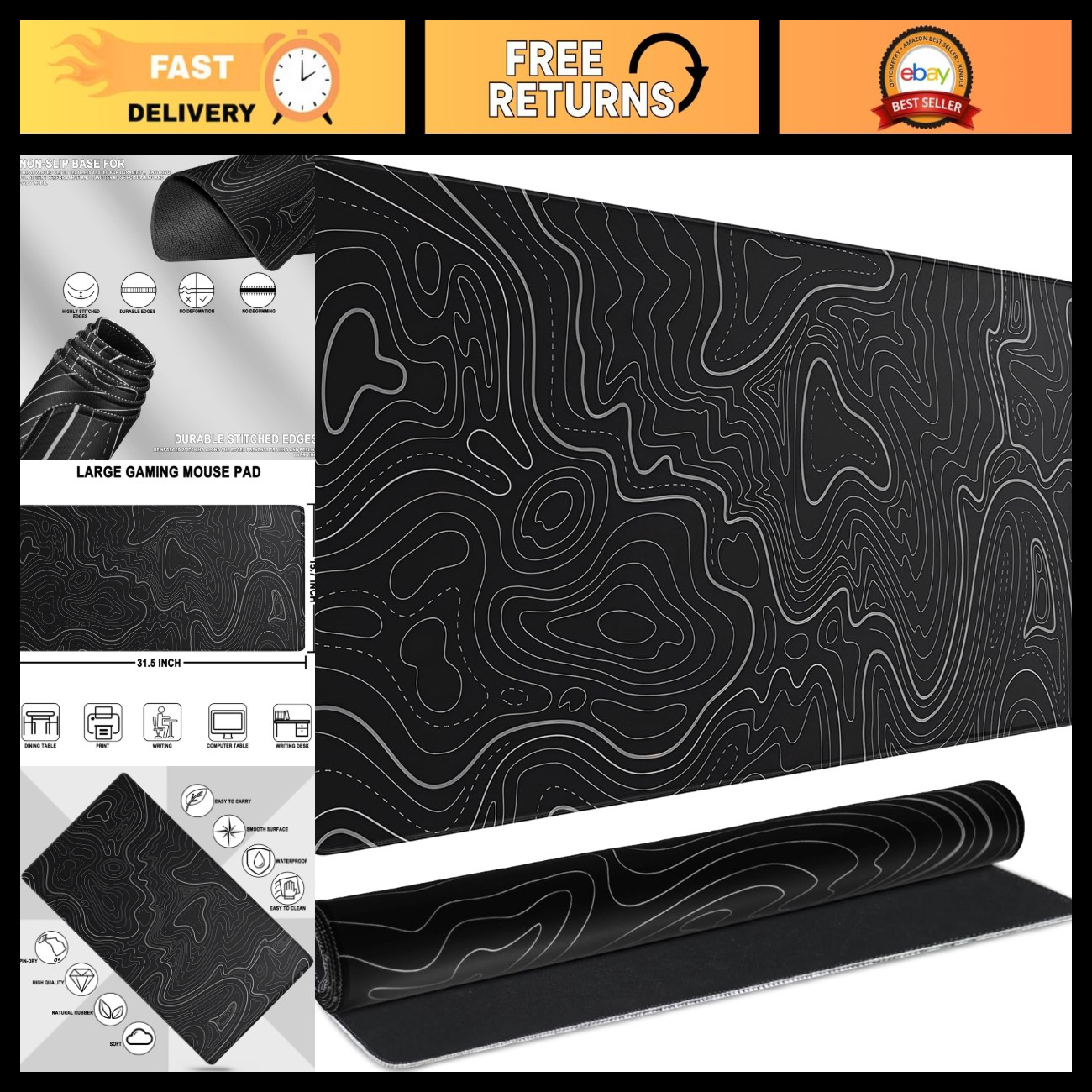 Extra Large Waterproof Gaming Mouse Pad with Stitched Edges - Ideal for Gamers