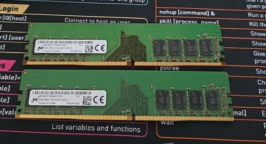 (Lot of 2) Micron 1RX8 PC4-2400T-UA2-11 8GB (1x8GB) RAM DDR4 2400MHz (16GBTotal)