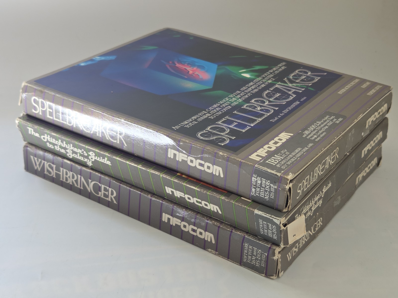 Lot (3) Empty Big Box IBM PC Infocom Wishbringer Spellbreaker Hitchhikers Guide