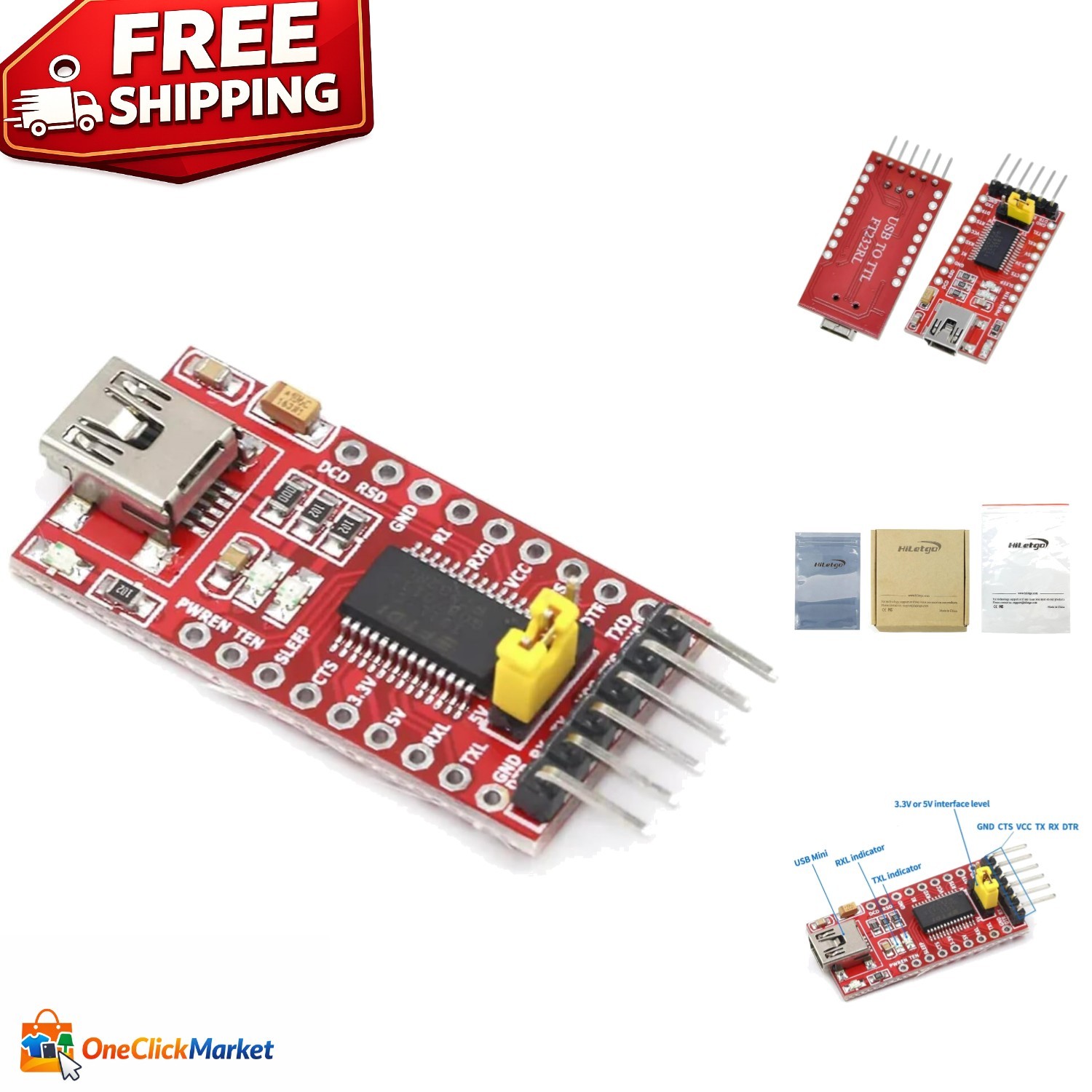 Compact FT232RL Mini USB Serial Converter - Perfect for Desktop Projects