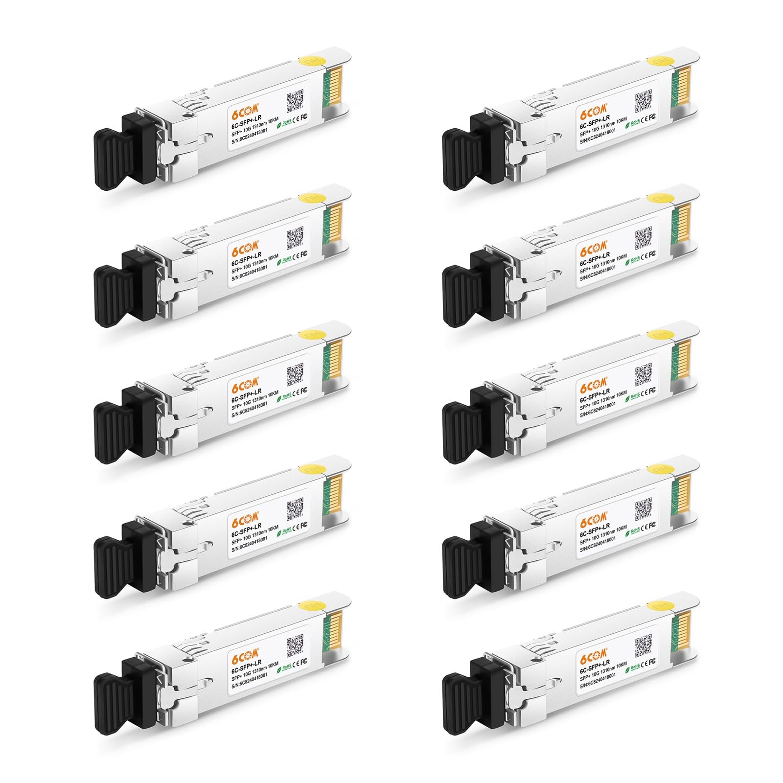 10Pack 10GBase-LR SFP+ Transceiver, 10G Dual LC 10 Pack, 10GBase-LR: 10km 