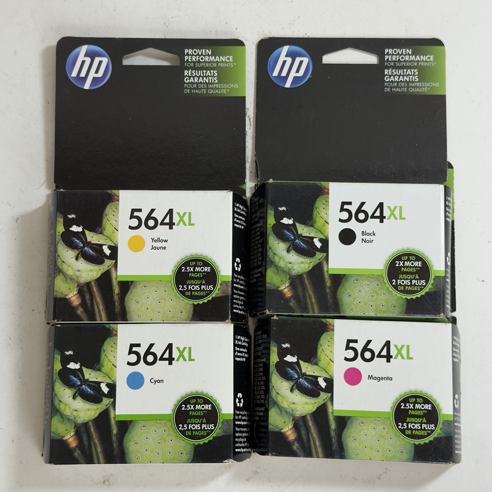 Lot of 4 HP 564XL OEM Ink Cartridges Exp 2015-2016 Black Cyan Magenta Yellow