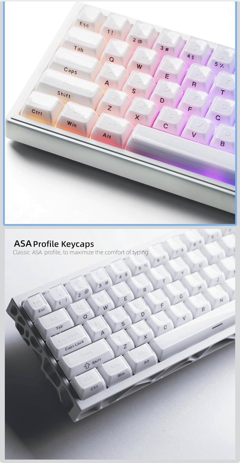 Womier ASA Profile Translucent Crystal Jelly Keycap Set, White