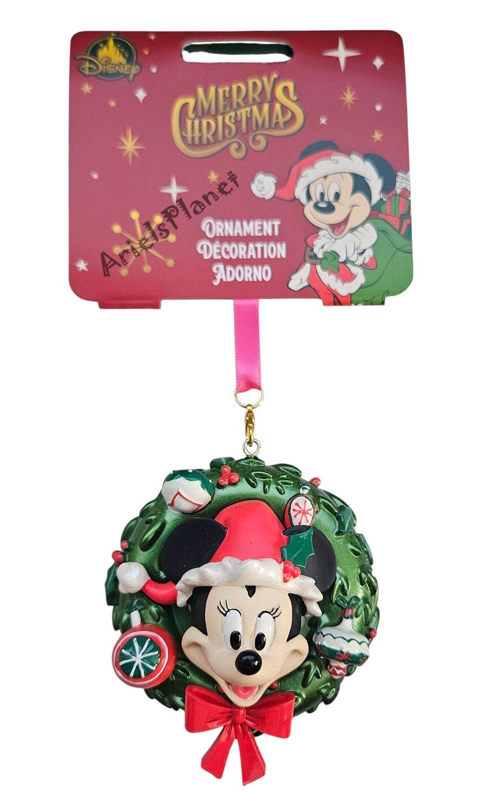 Disney Parks Santa Minnie Mouse Merry Christmas Holiday Wreath Ornament