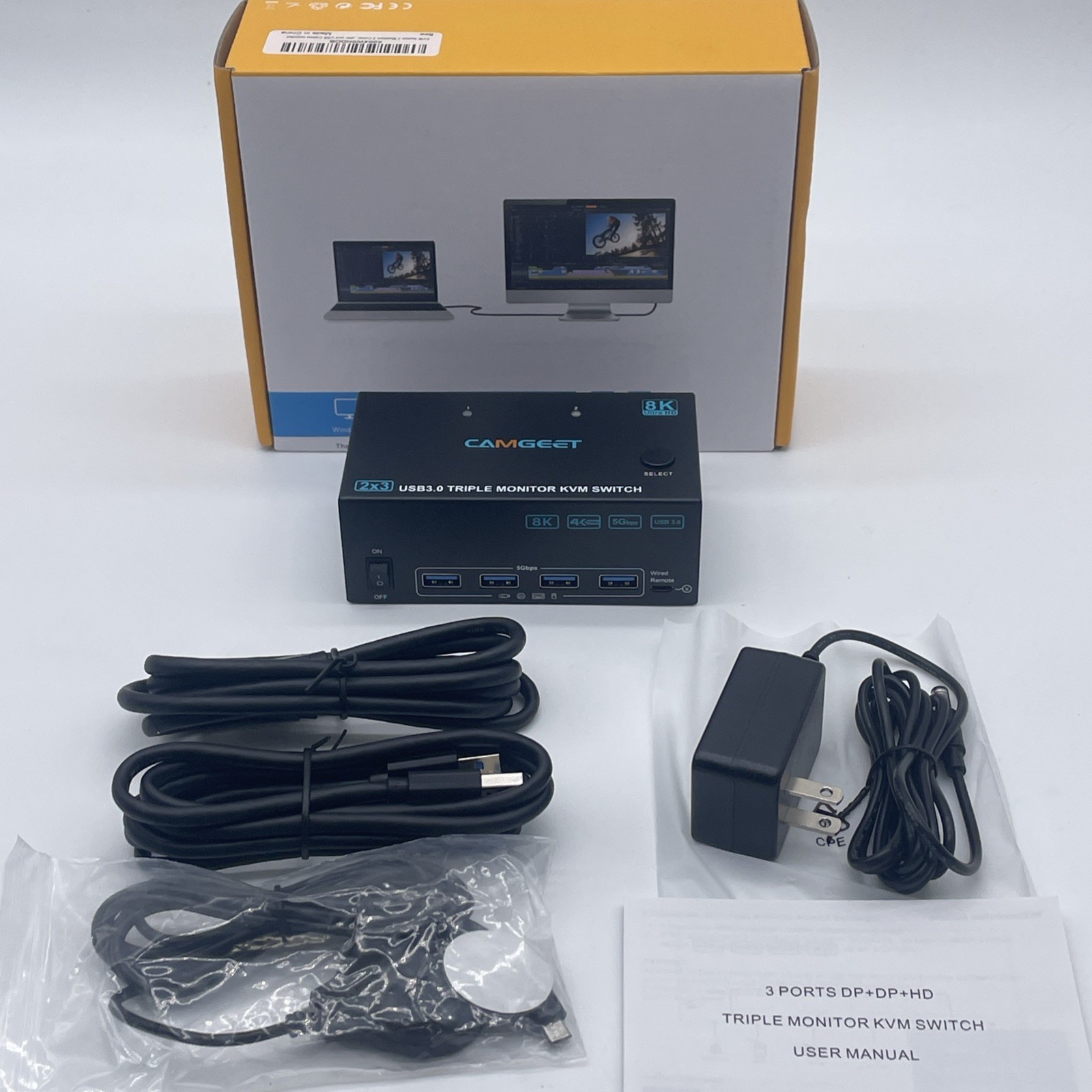 8K@60Hz HDMI Displayport KVM Switch 3 Monitors 2 Computers 4K144Hz, Remote
