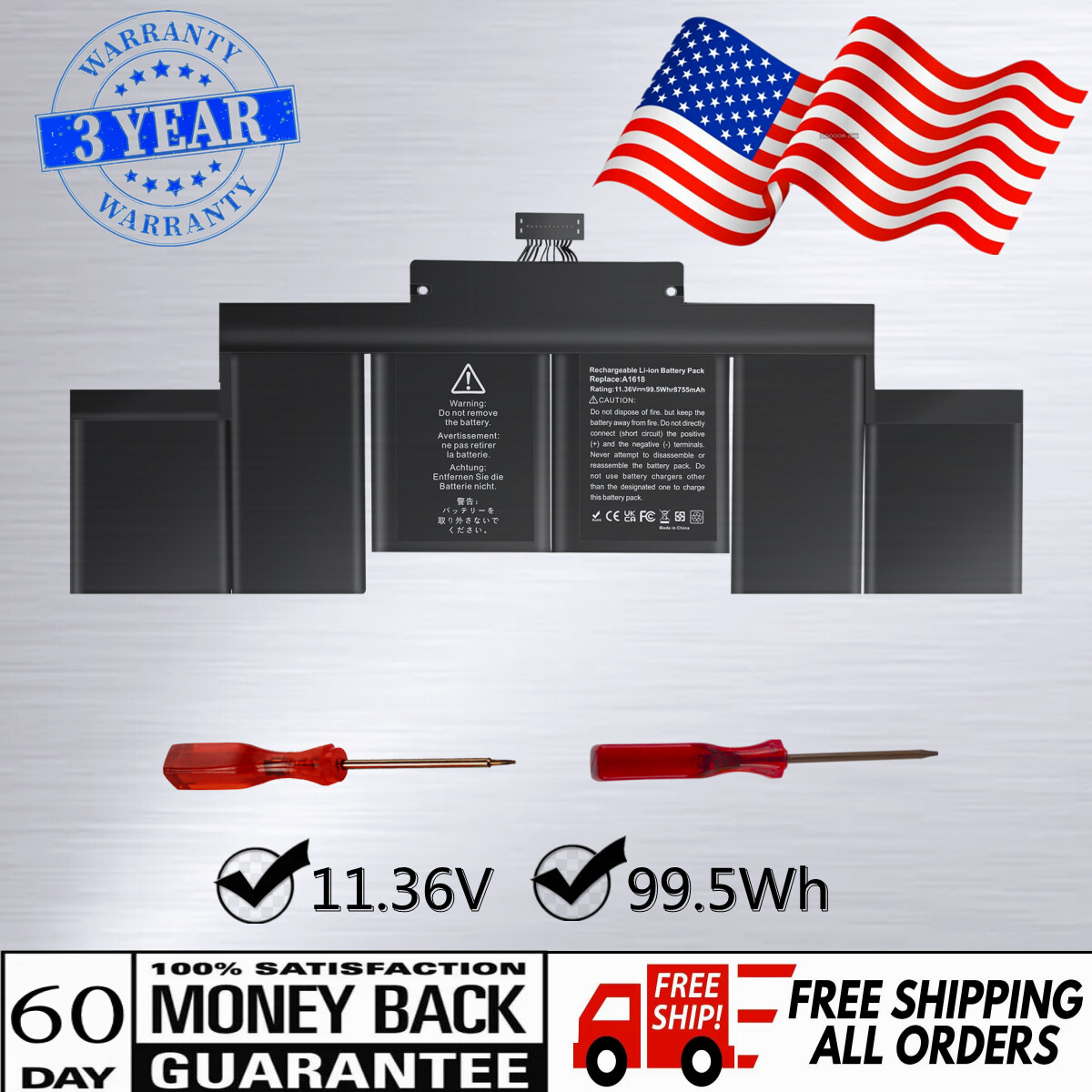 ✅A1618 Battery For Apple MacBook Pro 15''Retina A1398 Late 2013 Mid 2014 2015