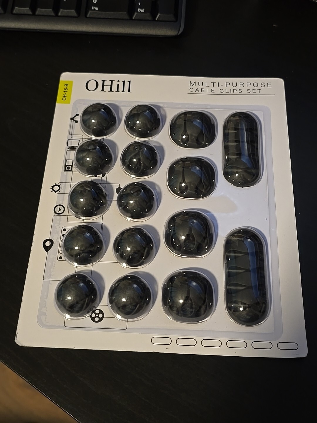 OHill Multi-Purpose Cable Clips Set Black OH-16-B Adhesive Cord Holders NWT