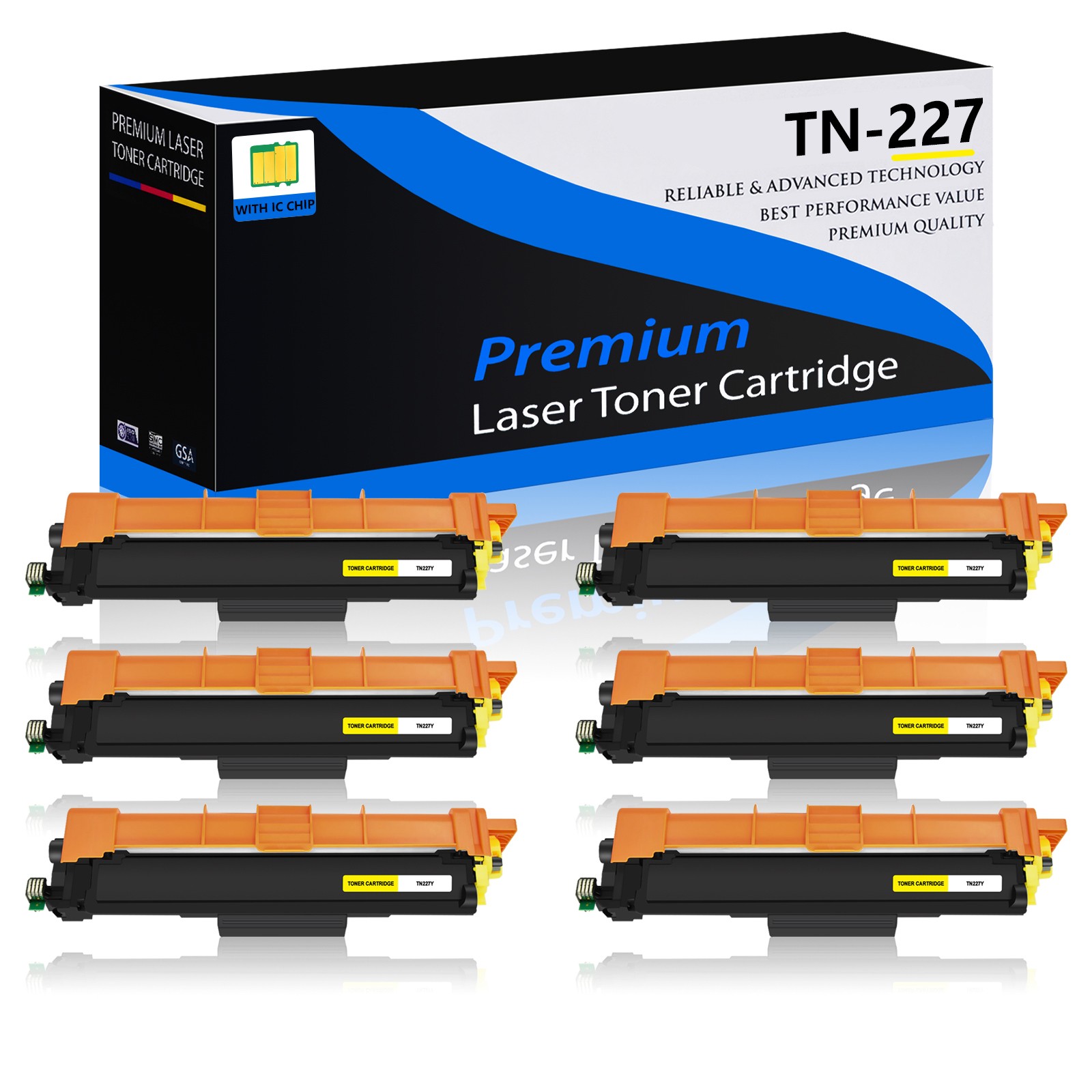6PK TN227 Yellow Color Toner Cartridge for Brother TN227YL MFC-L3770CDW 3750CDW