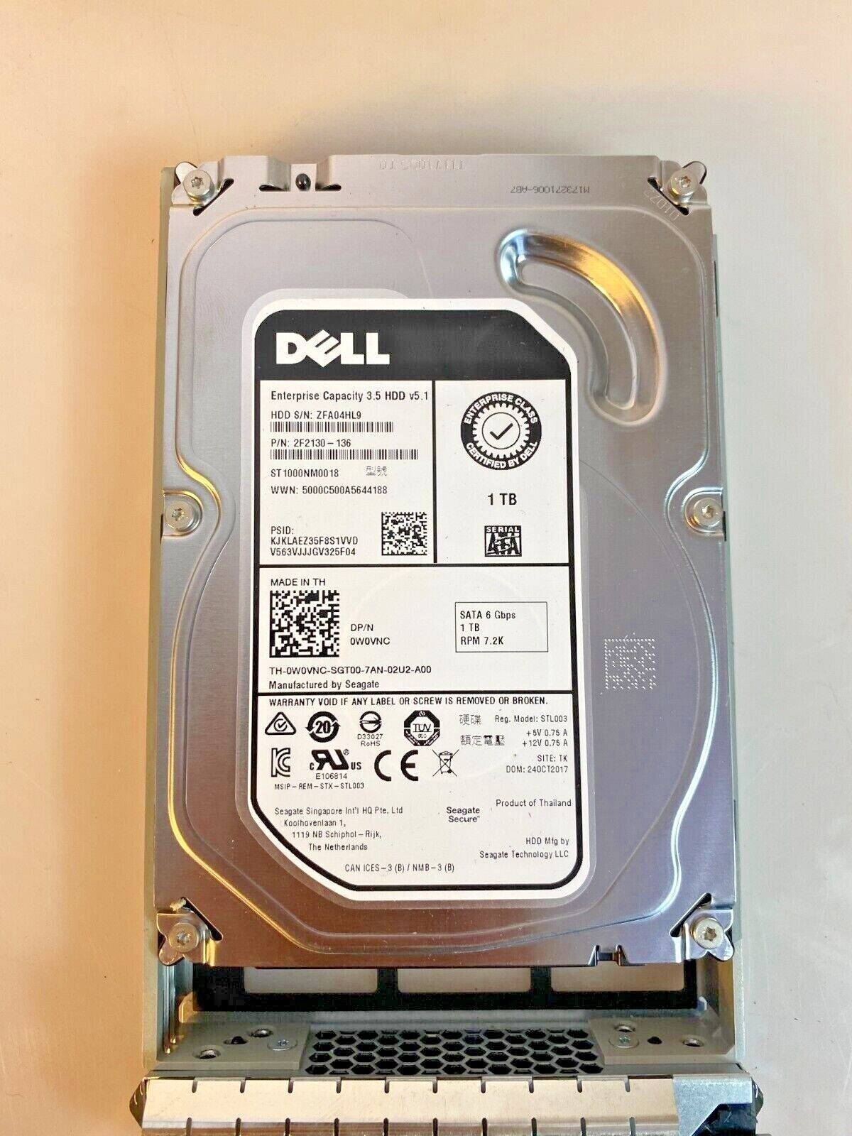W0VNC 0W0VNC Dell ENTERPRISE 1TB 7.2K RPM 6Gb/s 3.5" SATA SERVER HDD Hard Drive