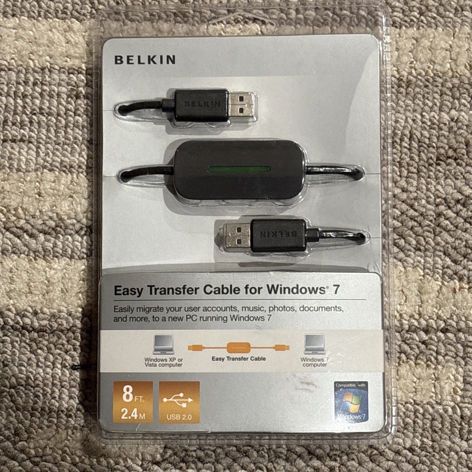 Belkin Easy Transfer Cable for Windows 7 USB 2.0 8ft 2.4m PC Adapter