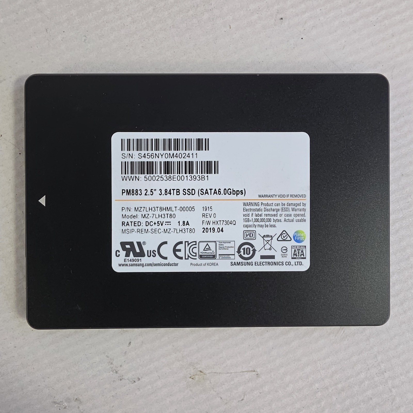 Samsung PM883 3.84TB 2.5" SATA SSD MZ7LH3T8HMLT-00005 Enterprise Storage 3840GB