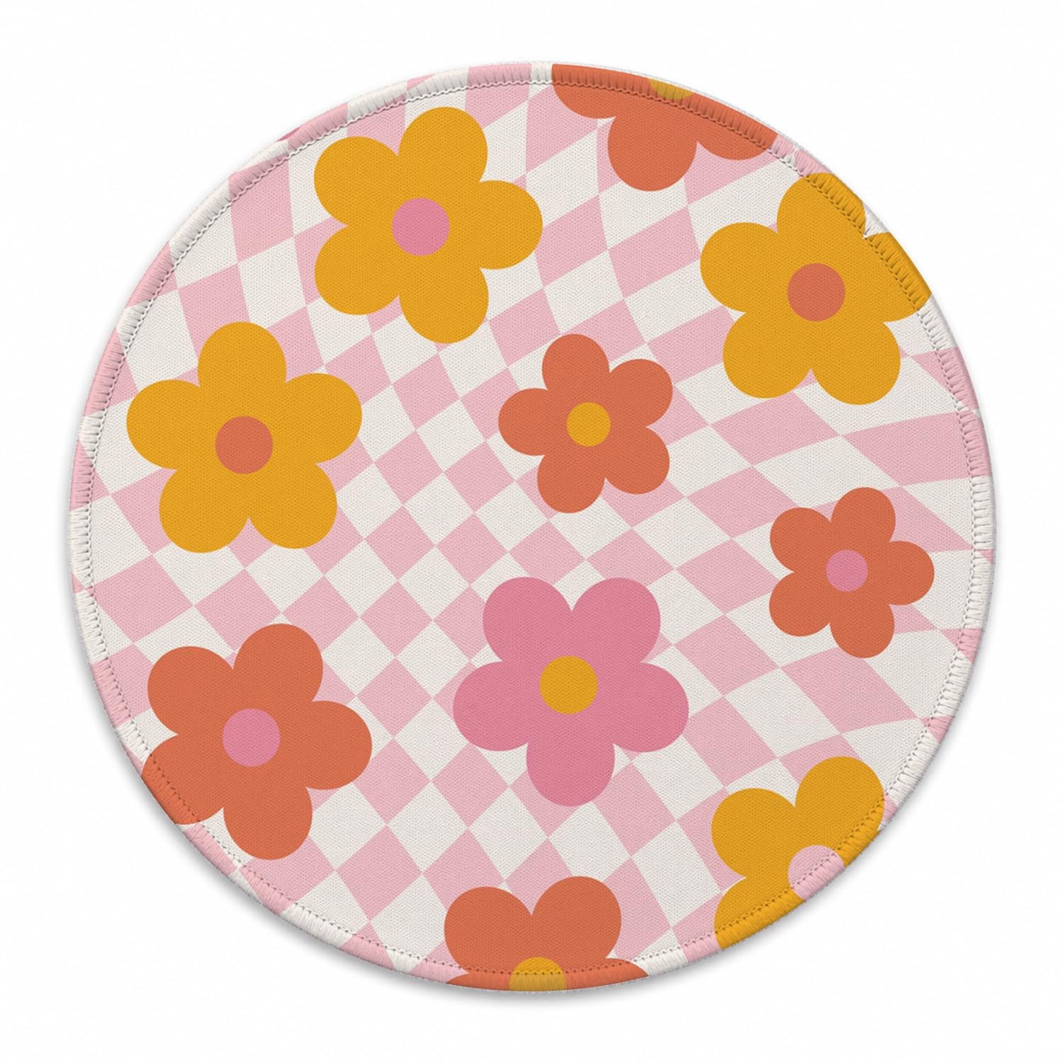 Retro Flower Distorted Pink White Mouse Pad, 7.9x7.9 Inch