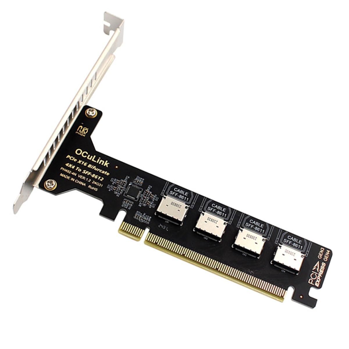 Adapter PCI-Express 4.0 PCIE 16x Detachable to Four Oculink SFF-8612 SFF-8611...