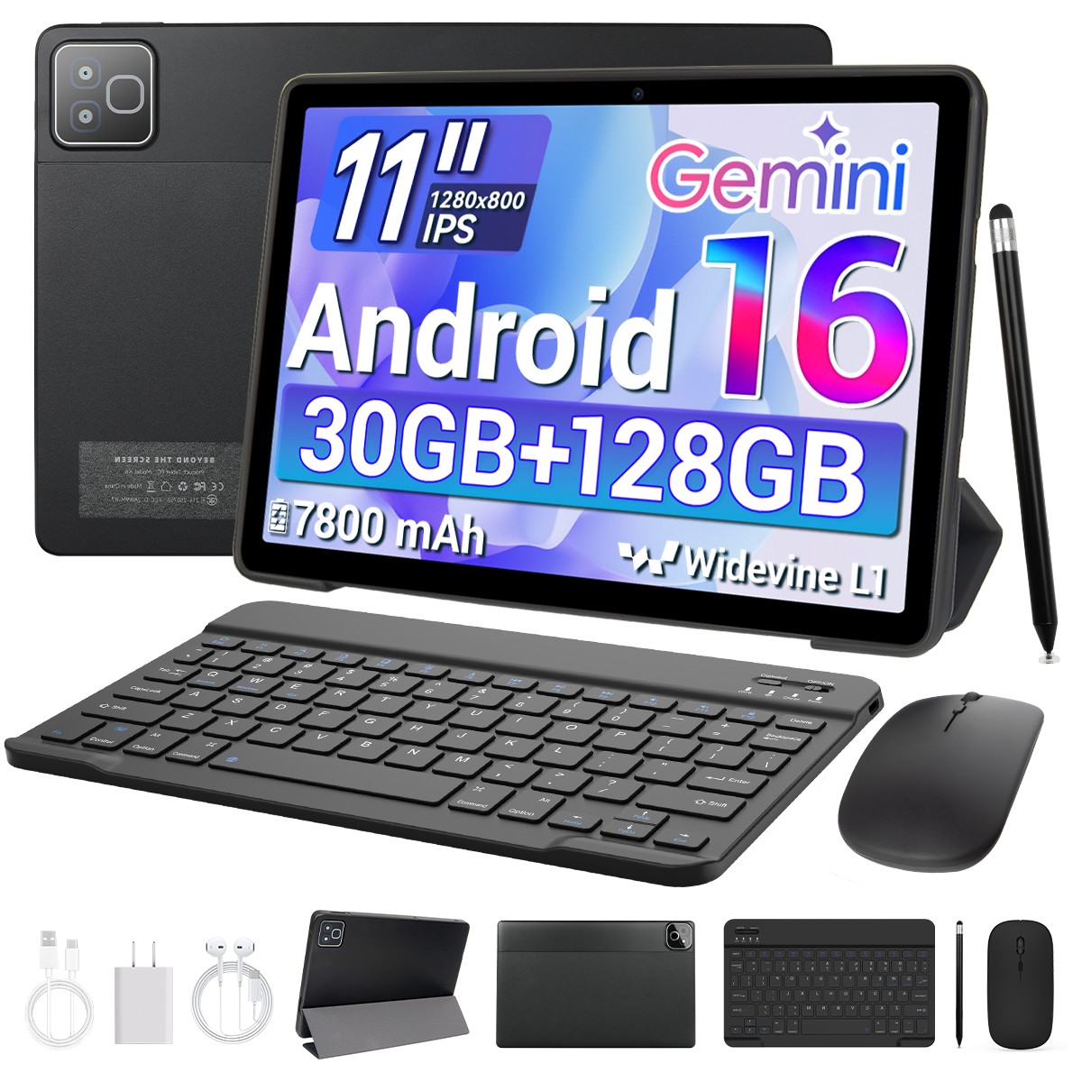 Tablet 11 Inch Android 16 30GB RAM+128GB ROM (TF 1TB) with Octa-Core 7800mAh