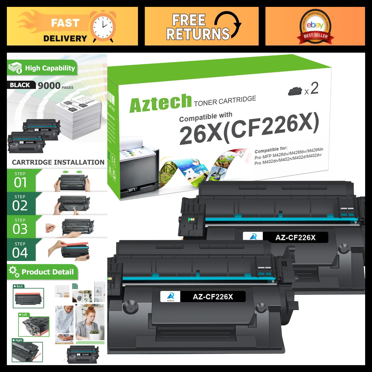 High Yield 26X Toner Cartridge Compatible for HP M402n MFP M426fdw - 26A CF226A