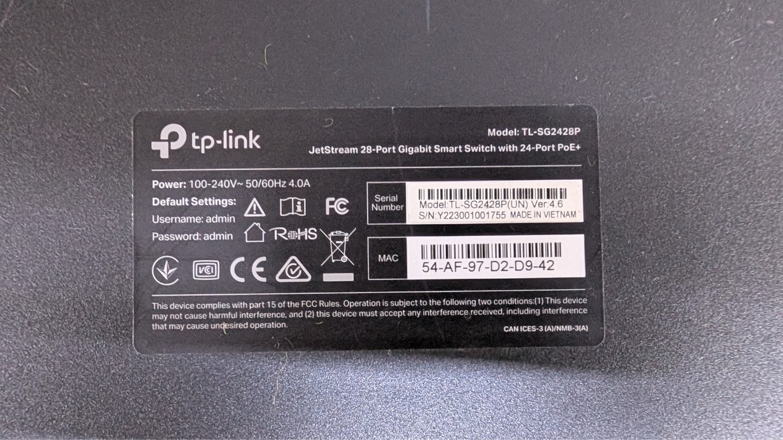 TP-Link JetStream 28-Port Gigabit Smart Switch with 24-Port PoE+ TL-SG2428P