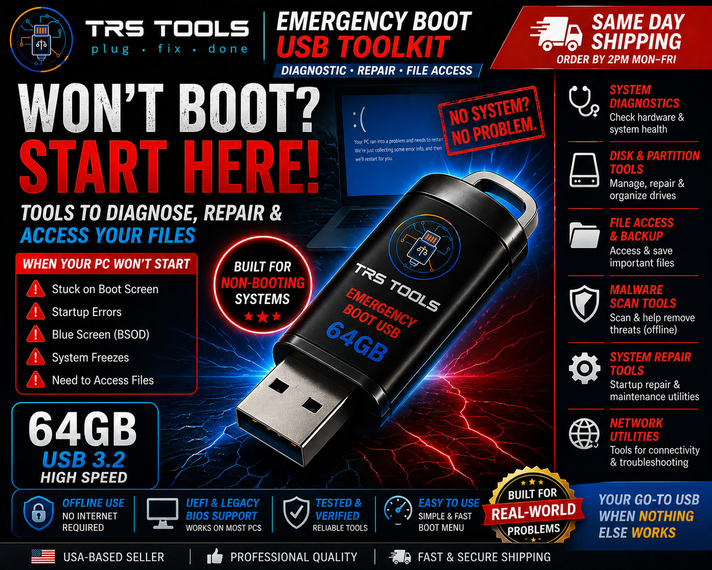 Bootable USB for Non-Booting PC – Diagnostics, Startup Repair & File Access Tool