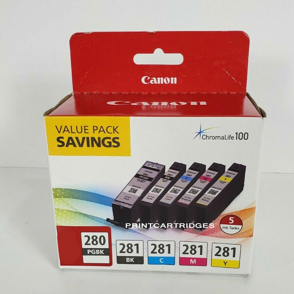 Canon 280 281 Ink Cartridge PGI280 CLI281 Set of 5 NEW OEM Genuine Setup No Box