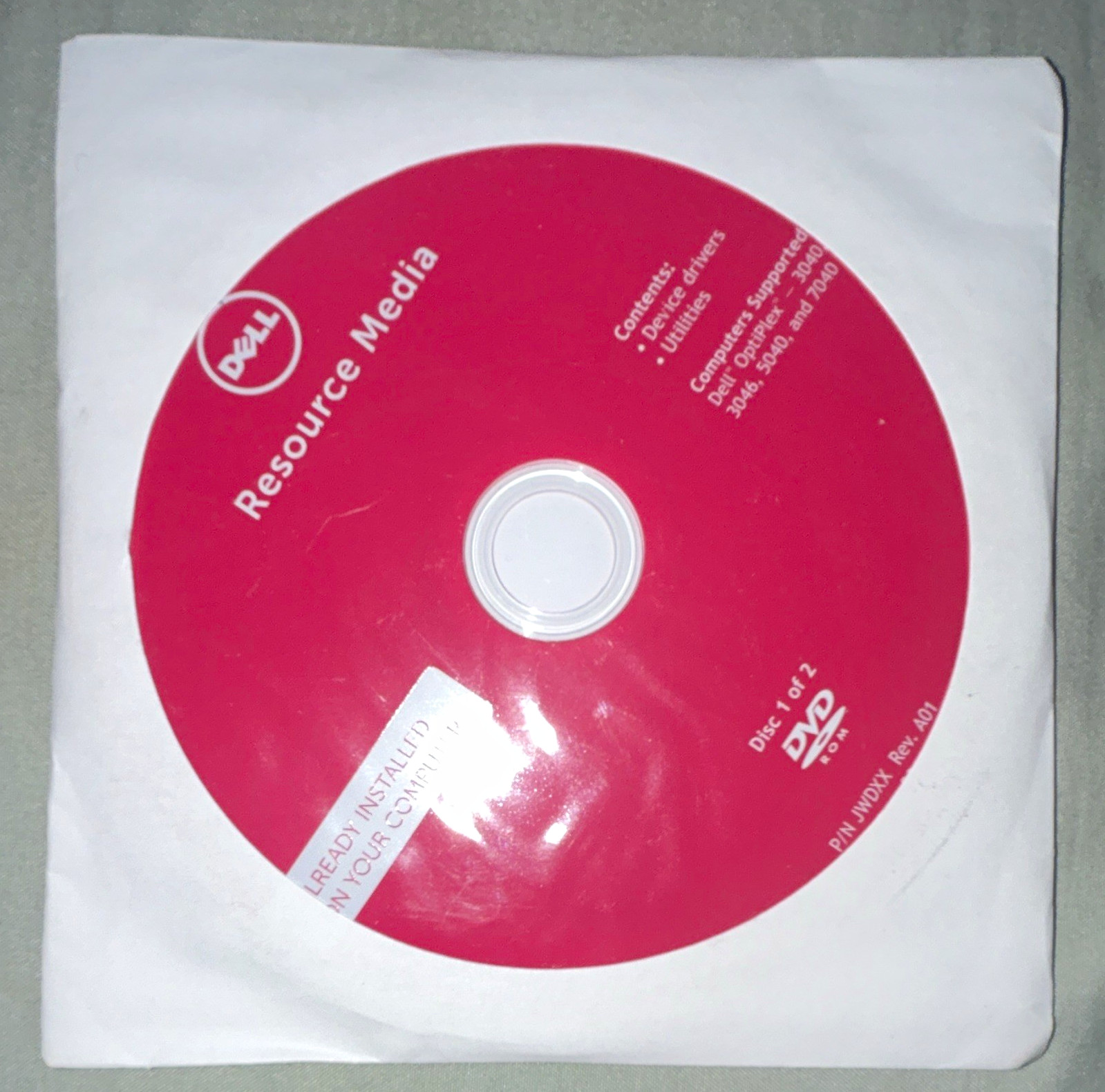 Dell Resource Media Drivers Update DVD for Windows, English, MPN JWD9X