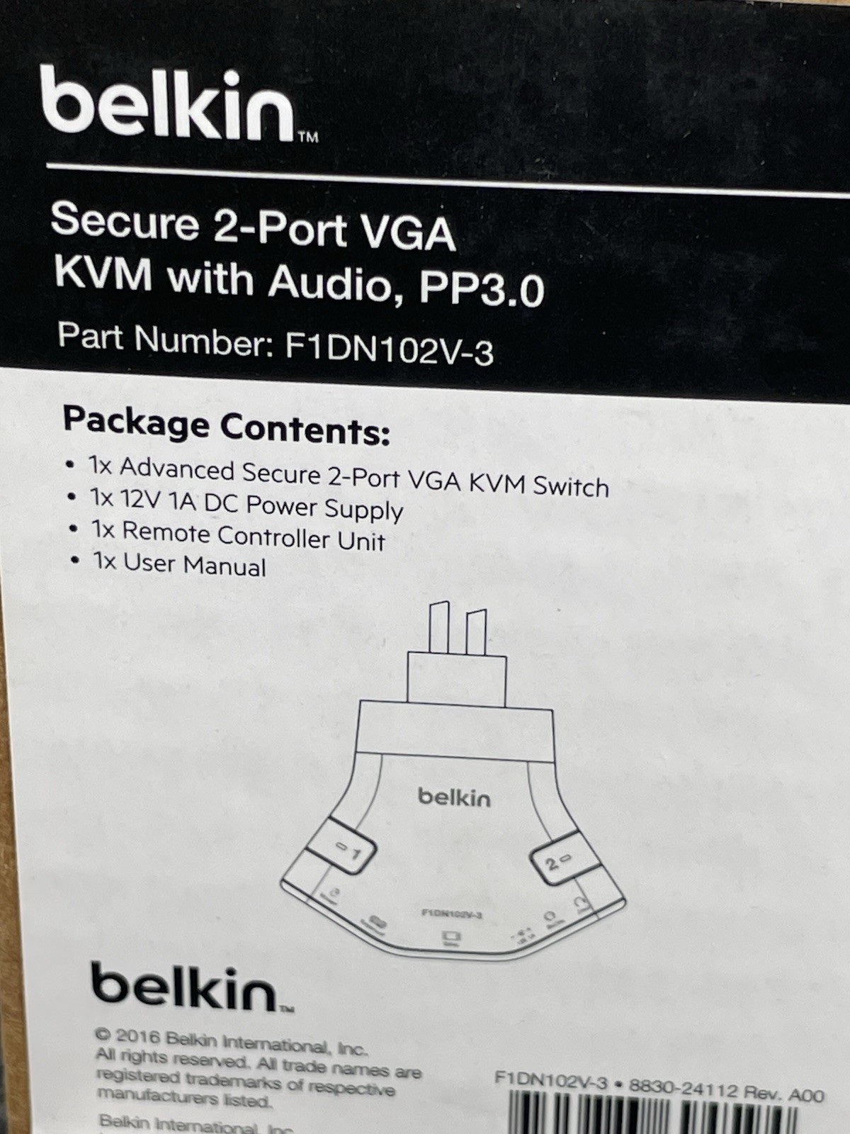 🔥 BELKIN F1DN102V-3• Secure 2 Port VGA KVM With Audio • PP3.0  New