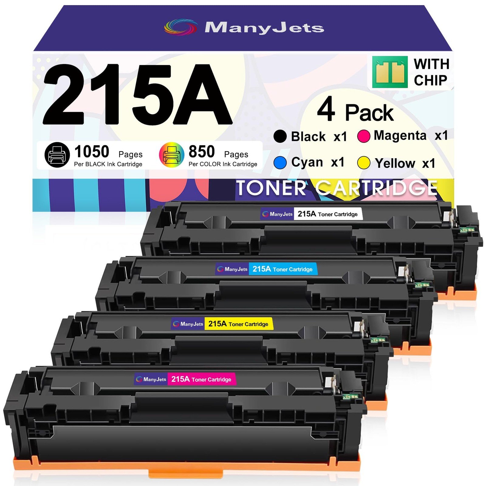 ManyJets 215A Toner Cartridges 4 Pack Chip Compatible HP 215A Toner Cartridges