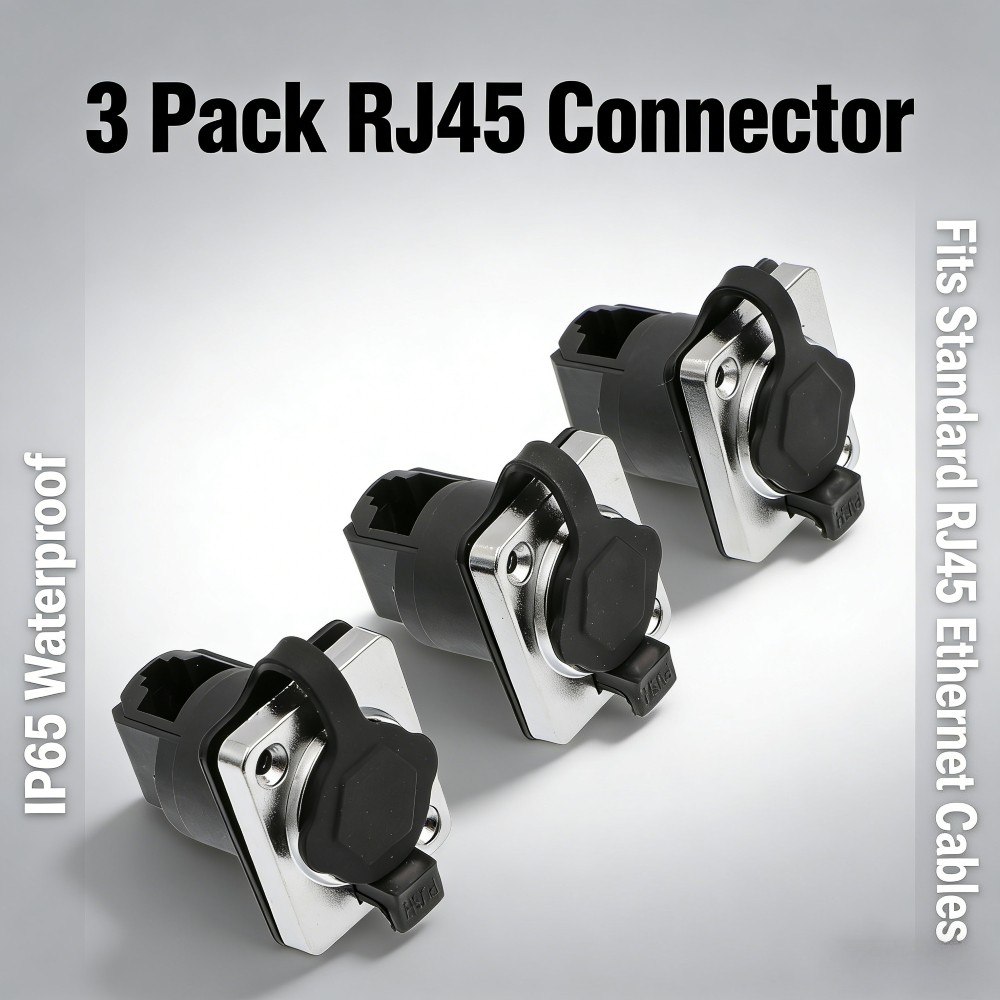 90 Degree RJ45 Waterproof sockets Connector IP65 Ethernet Panel Mount 3 pcs Easy