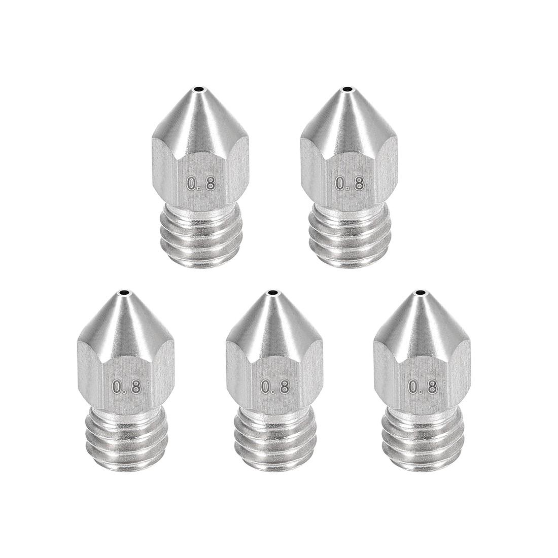 0.8mm 3D Printer Nozzle, Fit for MK8, for 1.75mm Filament Stainless Steel 5PC