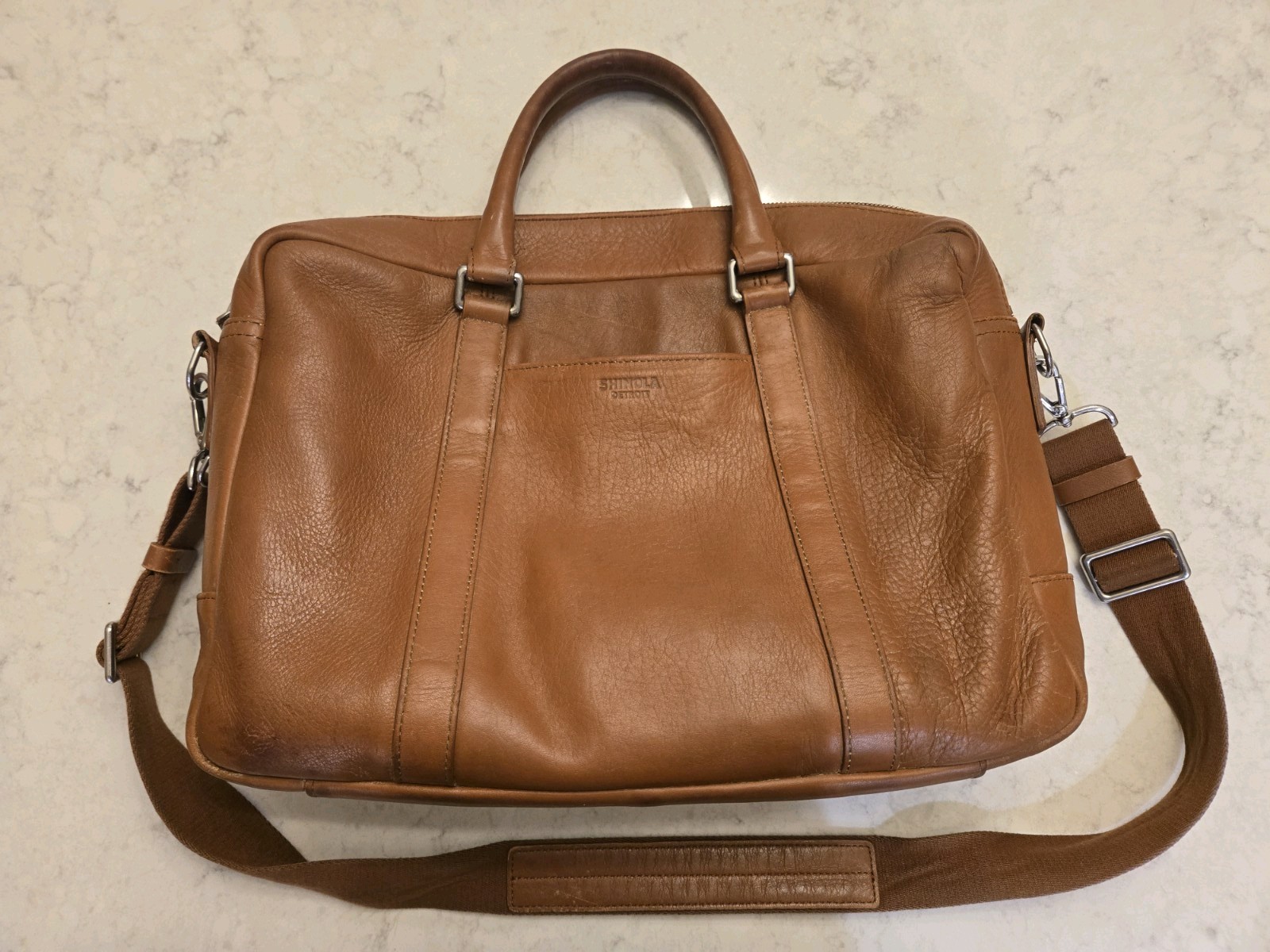 Shinola Detroit SO3 S03 Leather Brief Case Brown Crossbody Shoulder Strap