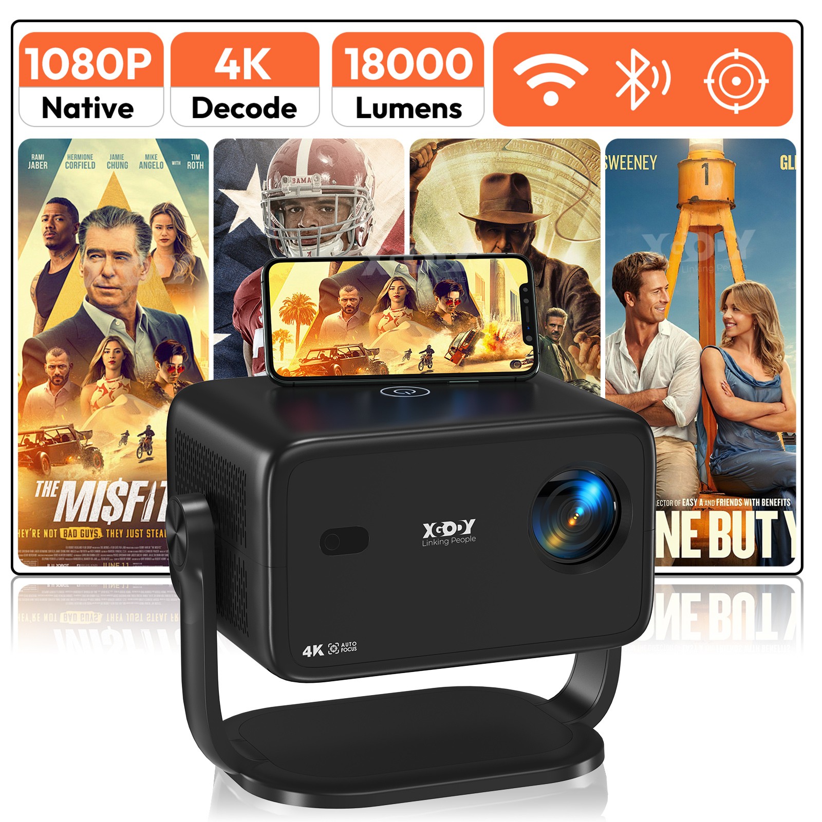 XGODY 4K FHD 18000LMS LED Projector Home Theater WiFi Bluetooth Android 1080P