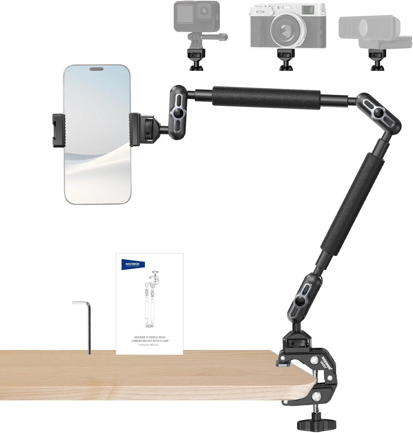 22" Magic Arm w Desk C Clamp, Overhead Camera Mount with Articulating Mic Boom