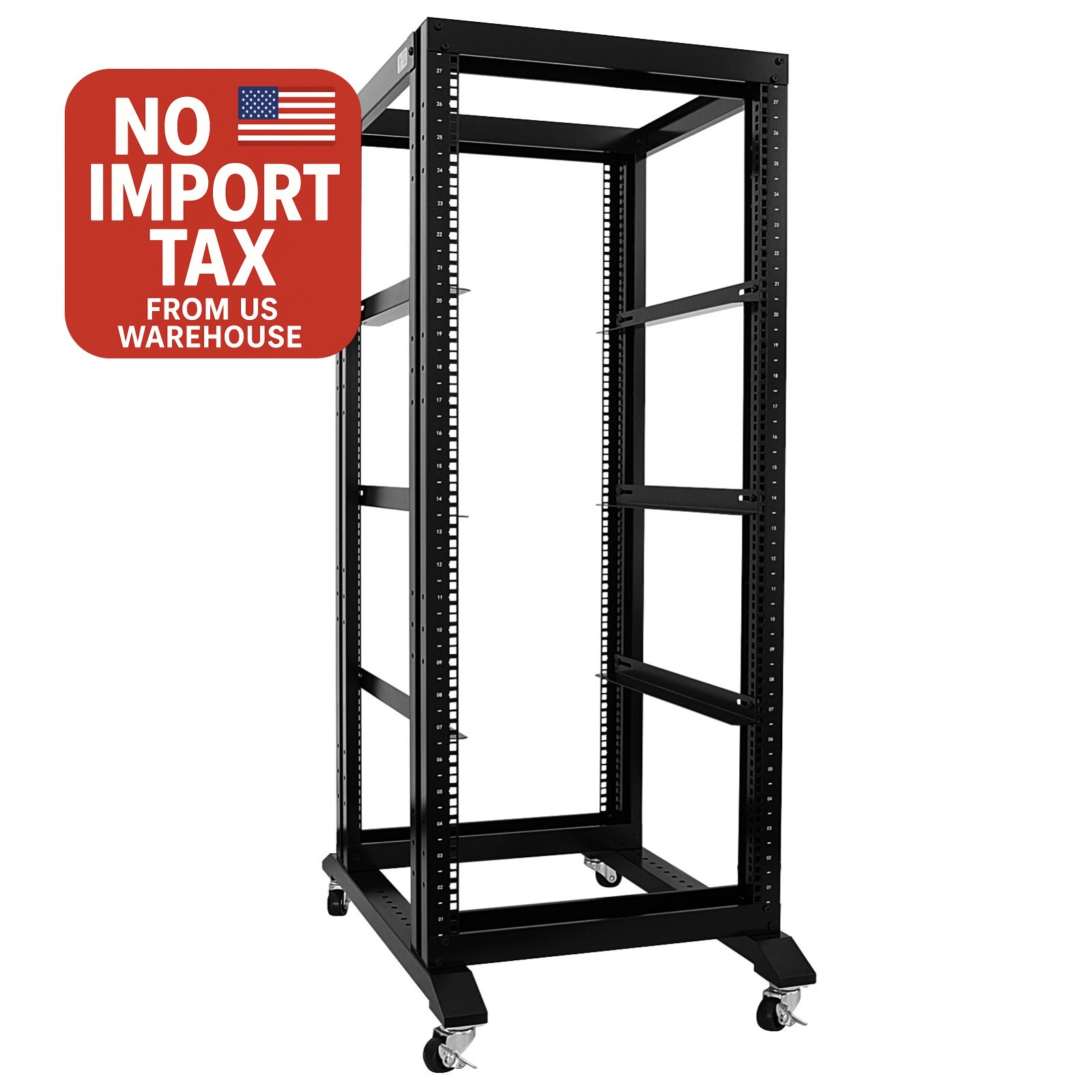 4-Post 27U Adjustable Open Frame Server Rack IT Network Relay IT 800mm  Casters