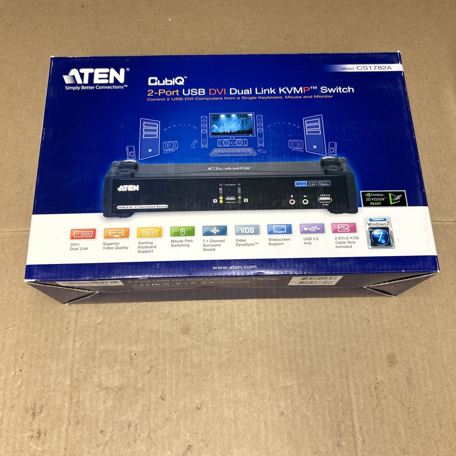 New Aten 2-Port USB DVI Dual Link KVMP Switch CS1782A -JL0998