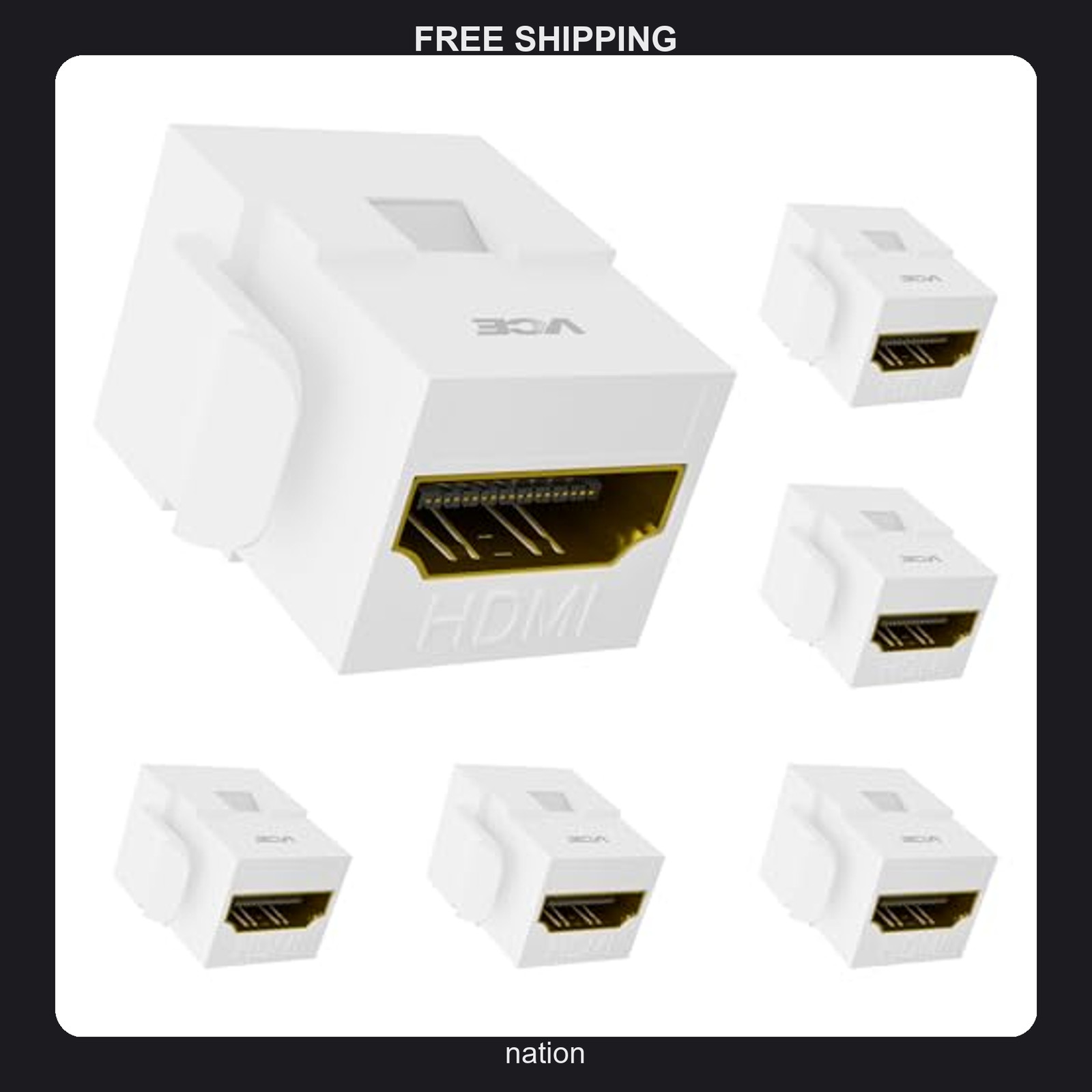 VCE 4K HDMI Keystone Jack F2F Snap-in Wall Plate 6-Pack