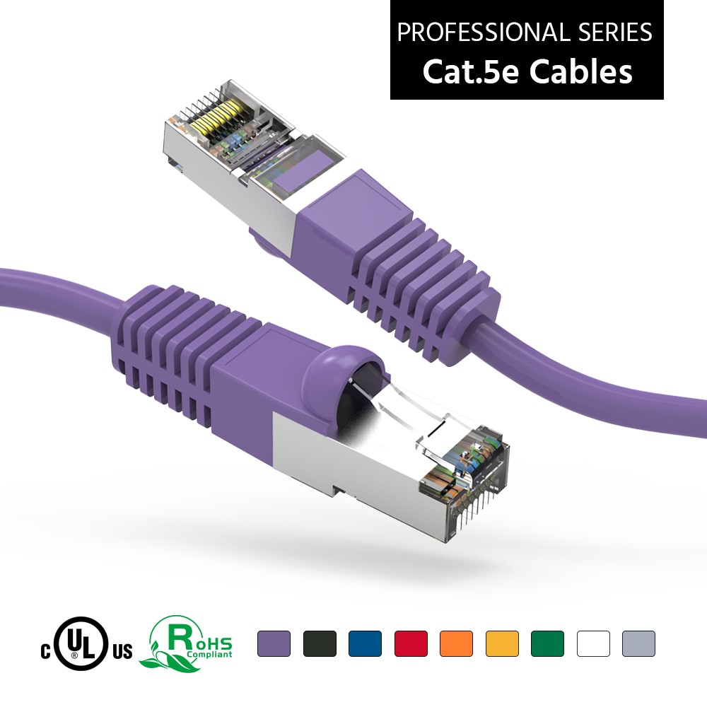 10 Pack of 5Ft CAT5E Shielded (FTP) Ethernet Network Booted Cable Purple