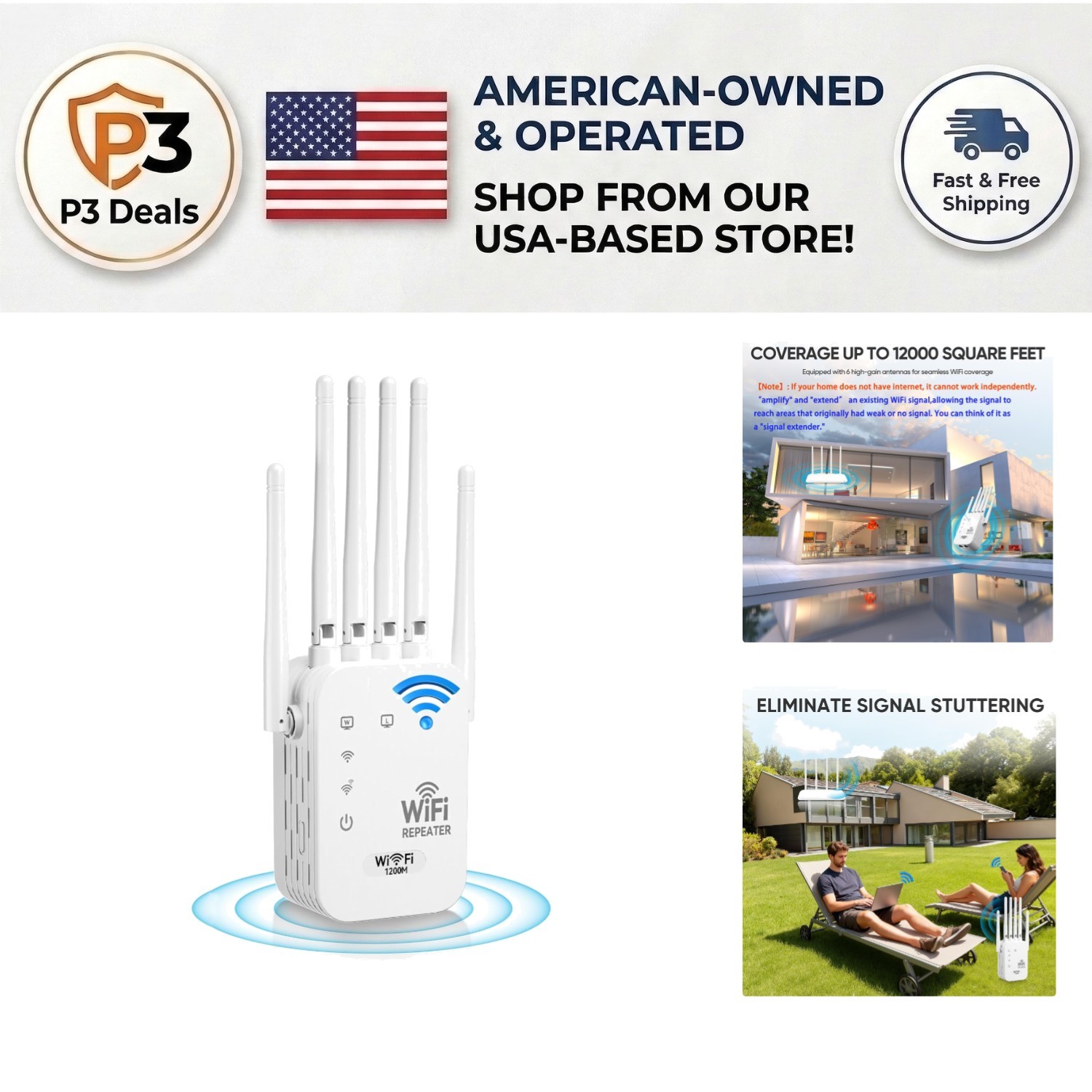 2026 Upgraded WiFi Extender - 6 Directional Antennas, 12800 Ft Coverage