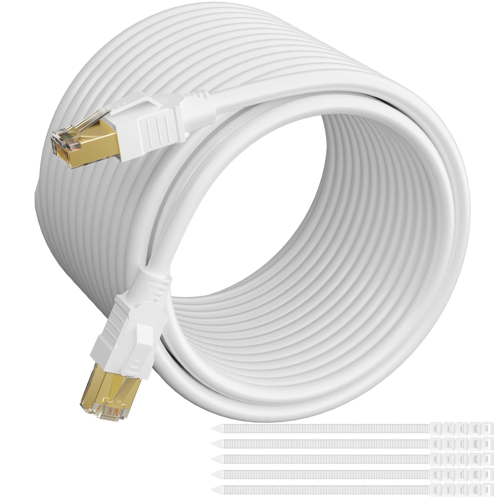 CAT 6E Cat 7 Ethernet Cable 75 Ft White, High-Speed Triple Shielded Internet ...