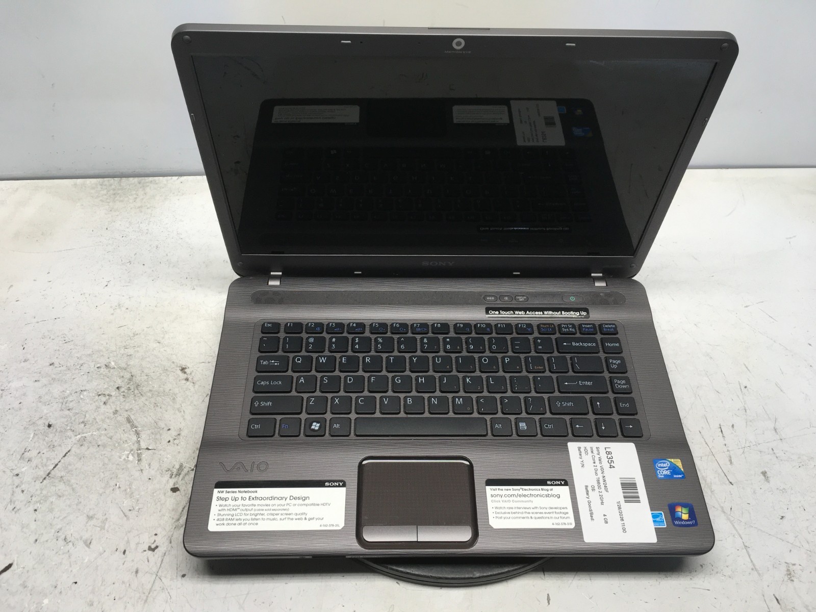 Sony Vaio VGN-NW240F Intel Core 2 Duo T6600 2.2GHz 4 GB NO HDD
