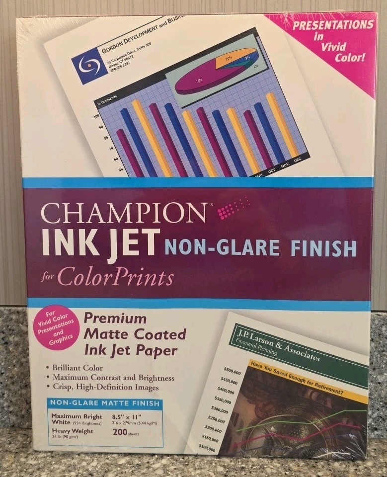 Champion Premium Matte Coated Ink Jet Paper 200 Sheets 24lb Non-Glare Sealed 